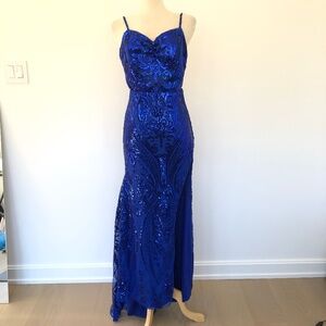 Royal blue sequin gown